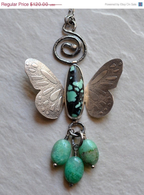 SALE Turquoise and Chrysoprase and Sterling Silver Necklace