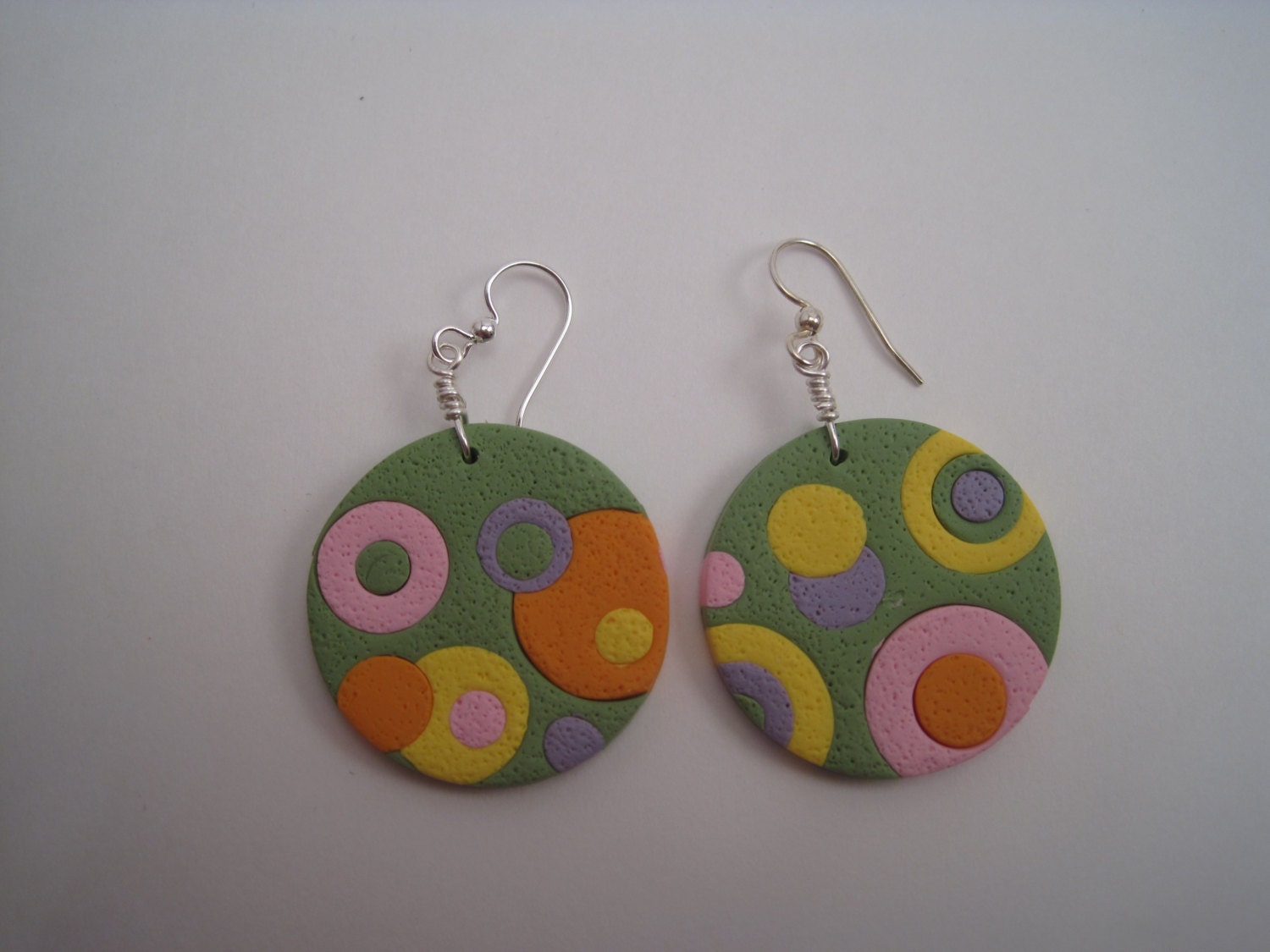 Orange, Pink, Yellow, and Green Polka Dot Spot Earrings Polymer Clay
