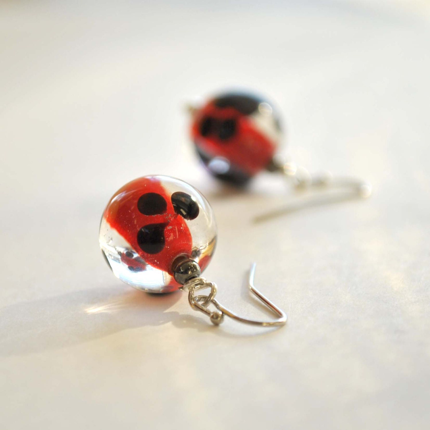 Lady Bug Lampwork Glass Earrings