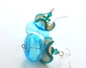 ON SALE Blue Tequilla Ruffled Earrings