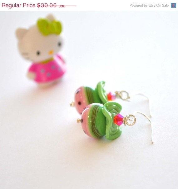 ON SALE Pink Watermelon Glass Earrings