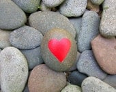 Painted Red Heart Beach Rock Stone Paperweight