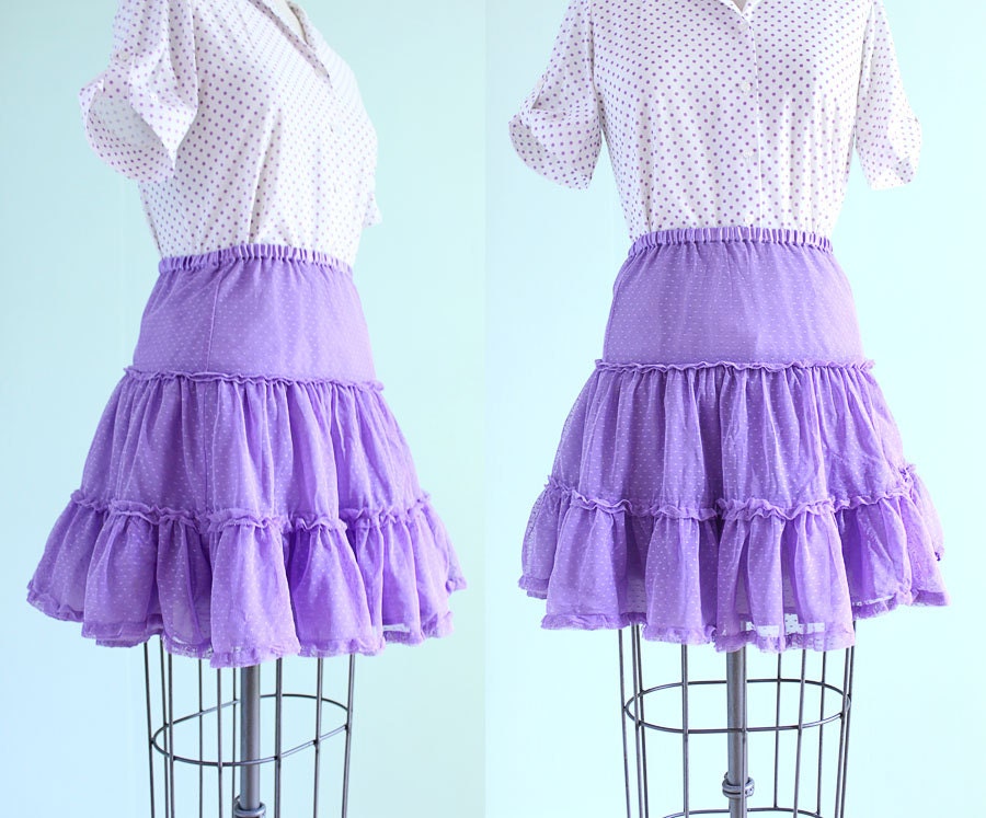 Gathered and Tiered Purple 80's Skirt - XS Small