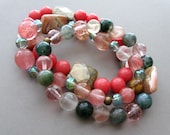 Coral Spring Set of Bracelets with a variety of crystals and gemstones on a stretchy thread