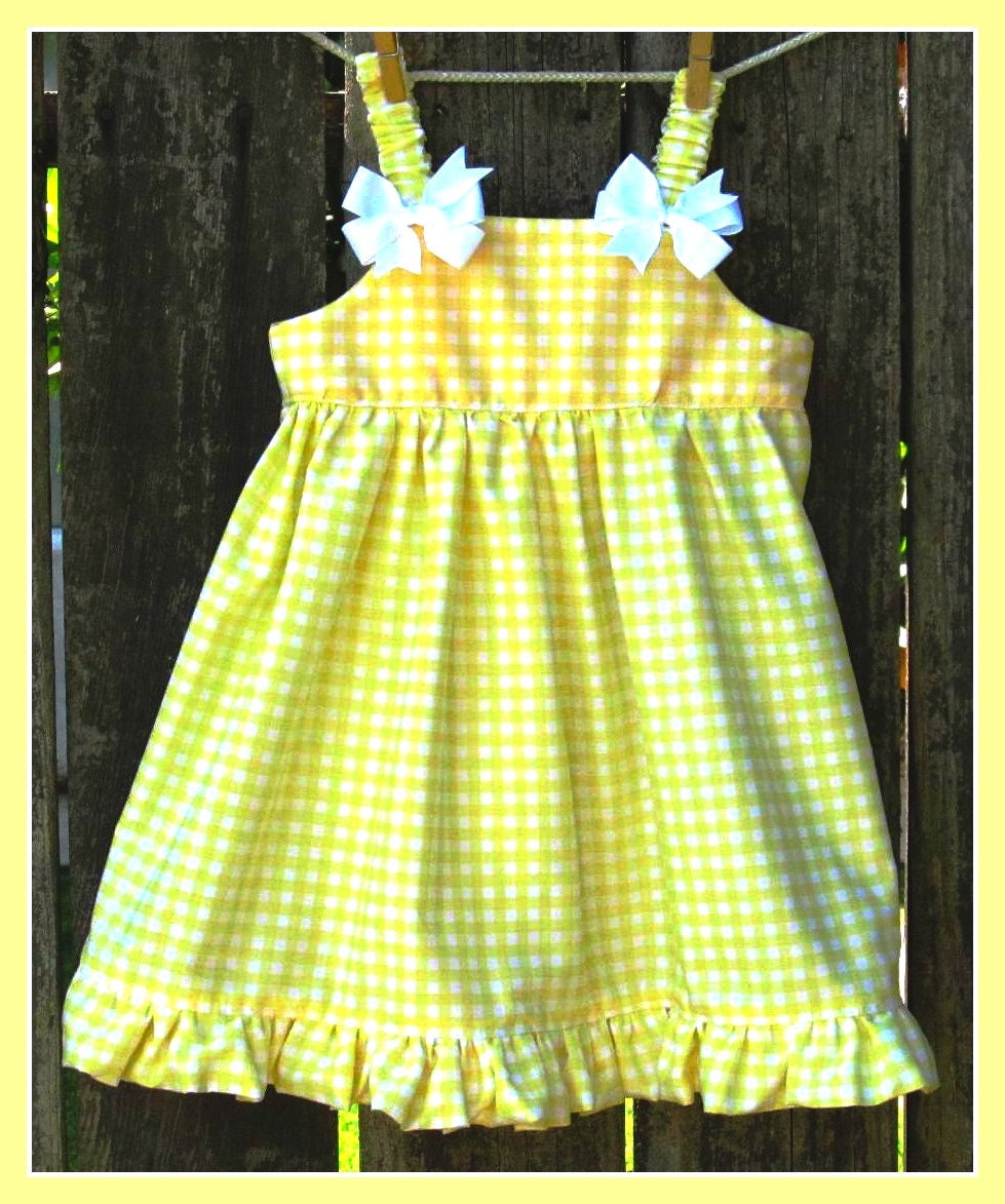 Baby Girls Boutique Summer Dress-  Yellow Gingham Jumper- Sizes 6 12 18 Months 2 3 4 Years Custom Made Size 2 Ready To Ship