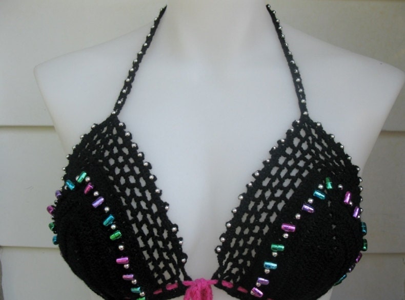 Black Crochet Bathing Suit Two Pieces Swimsuit Crochet Bikini Set Handmade Called: "Friday Night"