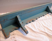 Vintage Primitive Wood Shelf,  Handfinished, Distressed in Florence/Aqua