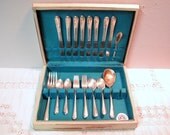 Vintage Sterling Silverplate  35 pc set, Rogers Bro. Silverplate, in Wood Felted Box