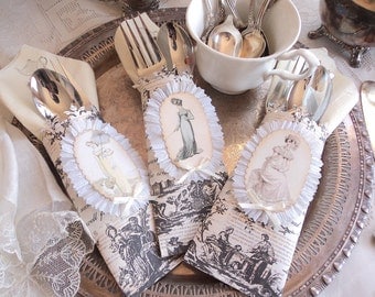 Austentacious. 12 Regency Utensil Pockets with Napkin and Faux Silver Flatware