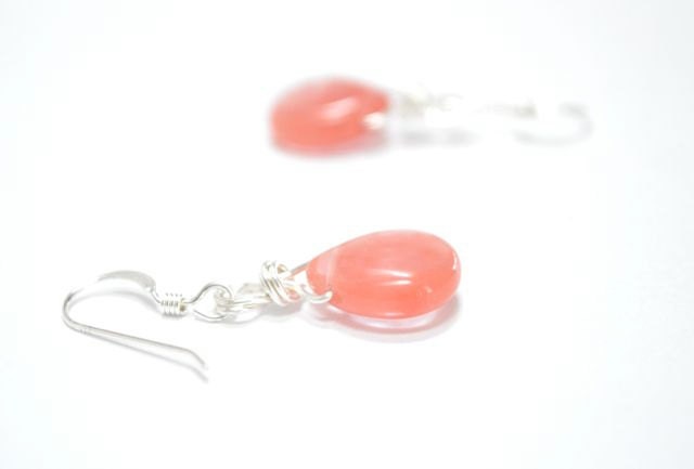 Pink Earrings, Pale Rose Mauve  Soft Cherry Quartz Teardrops Sterling Silver Dangle Earrings Summer Fashion Jewelry Under 20 - Rose Garden