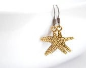 Starfish Earrings, Antiqued Brass, Beach Water Surf Fashion, Mermaid Summer Earrings Gift For Her Under 15