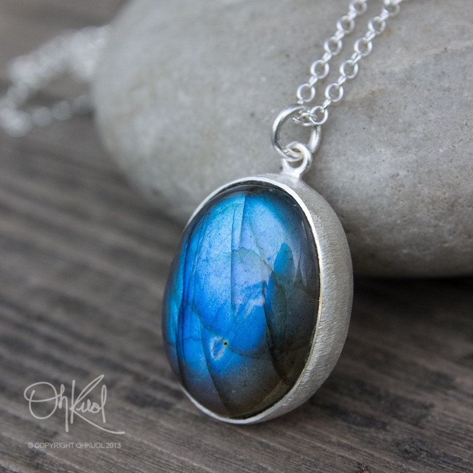 Blue and Green Labradorite Necklace - Oval Pendant - Silver, Mother's Day Gift, For Mom
