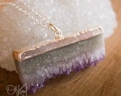 Purple Amethyst Geode Slice Necklace - Stalactite Slice - Sterling Silver