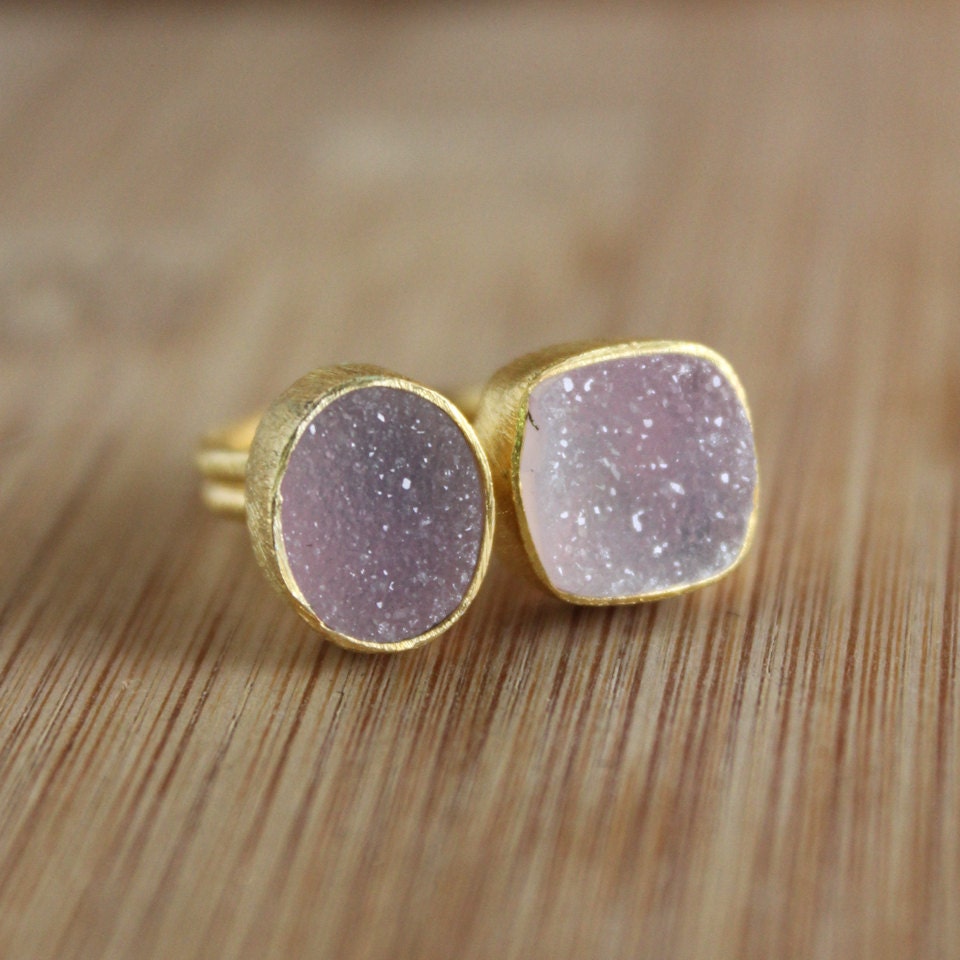 Gold Doublet Pink Druzy Ring - Adjustable Statement Ring - Summer Trends