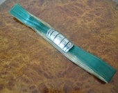 1930s Belt in Green leather with amazing segmented silver metal buckle