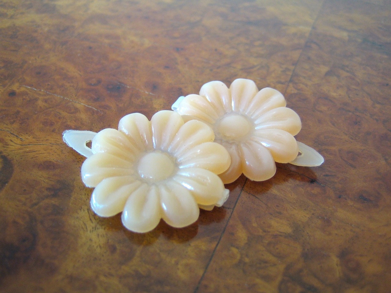 1960s Barrettes, Hair Clips pair in prettiest peach pastel plastic Perfect for spring