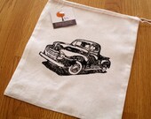 Hand Pulled Muslin Drawstring Gift Bag - 49 Ford Pickup Truck