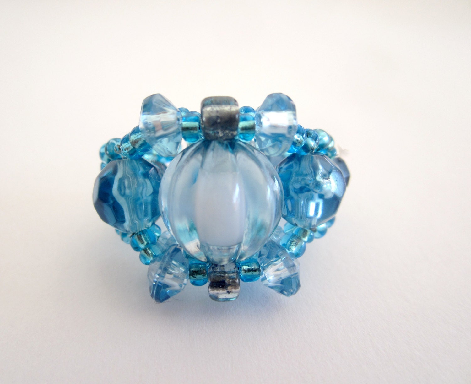 Light Blue Beaded Ring -  The Sky Is The Limit - Size 6