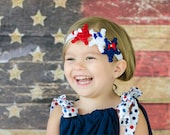 Red White and Blue Shabby Stars Headband, Patriotic Headband, Shabby Stars Headband, 4th of July Headband