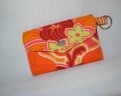 Mini Wallet Card Case Coin Purse Key Ring Amy Butler Fabric Tangerine Tango Floral