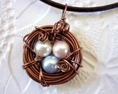Birds Nest Necklace - Personalized Mothers Mom Mother Antique Copper