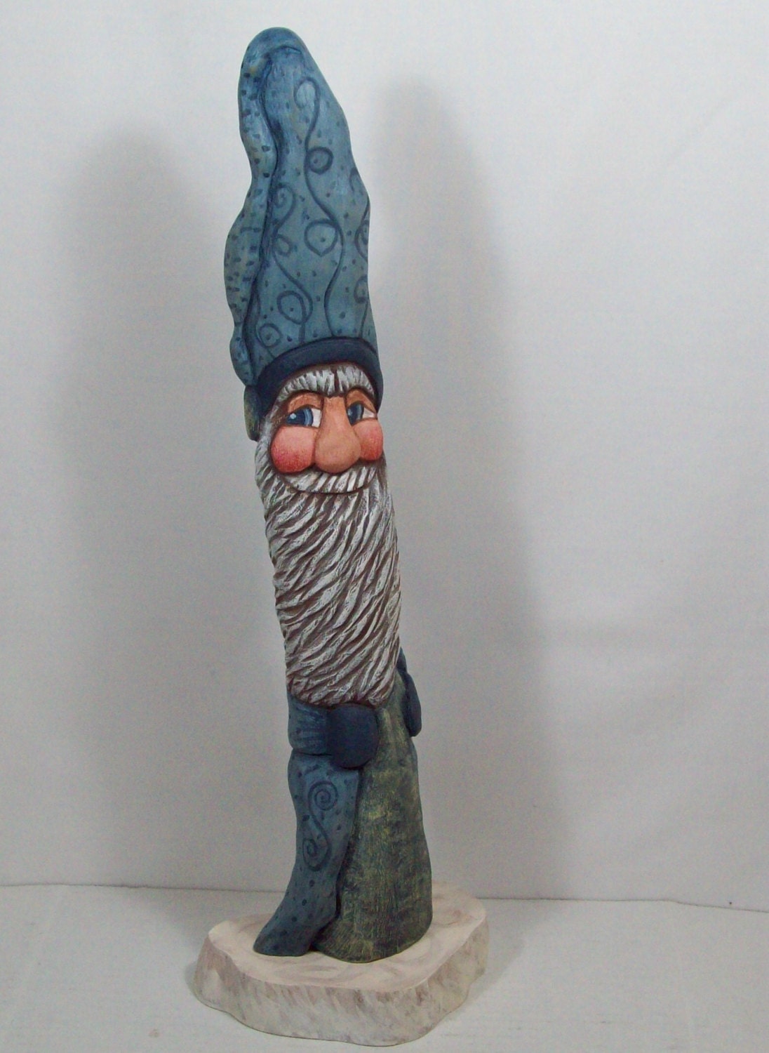 Santa Wood Carving Blue Robe Beautiful Winter Day by LLA Carve