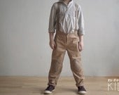 Knee Patch Corduroy Pants With Suspenders. BEIGE
