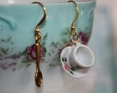 Tea cup Earrings and Golden Spoon