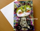 Mixed Media Art Card " The Migraine" Fantasy - Collage- Blank Card - Greeting Card