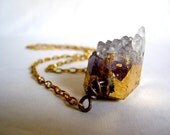 raw amethyst crystal necklace on gold tone chain