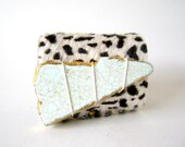 hair on hide cuff - snow leopard with pale blue magnesite