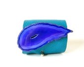 teal leather cuff bracelet with purple agate