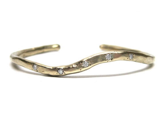 14kt gold and white diamond cuff bracelet