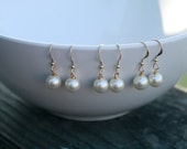 Bridesmaid earrings.  3 pairs of Pearl earrings on gold.  Wedding jewelry, bridesmaid, bridal jewelry, pearl earrings