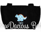 Personalized Dinosaur Lunch Bag or Tote, Custom Colors and Name, Boys or Girls
