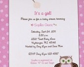 NEW-- Brown and Pink Owl and Birdy Baby Shower or Birthday Invite Il_170x135