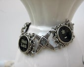 Antique Typewriter Key Bracelet - Typewriter Key Jewelry - Black Keys in Antiqued Silver Setting