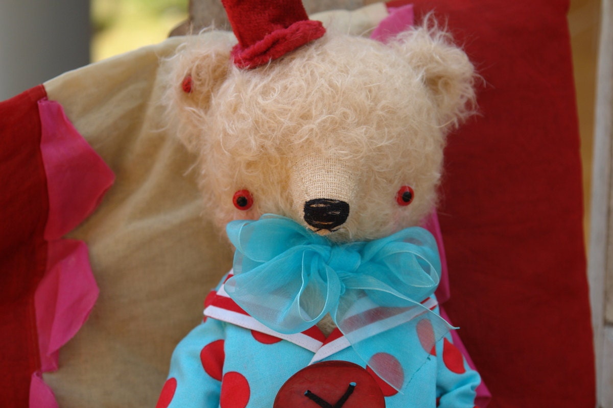 SALE 16 inch Artist Handmade Interior Toy Teddy Bear Clown Ladybug by Sasha Pokrass