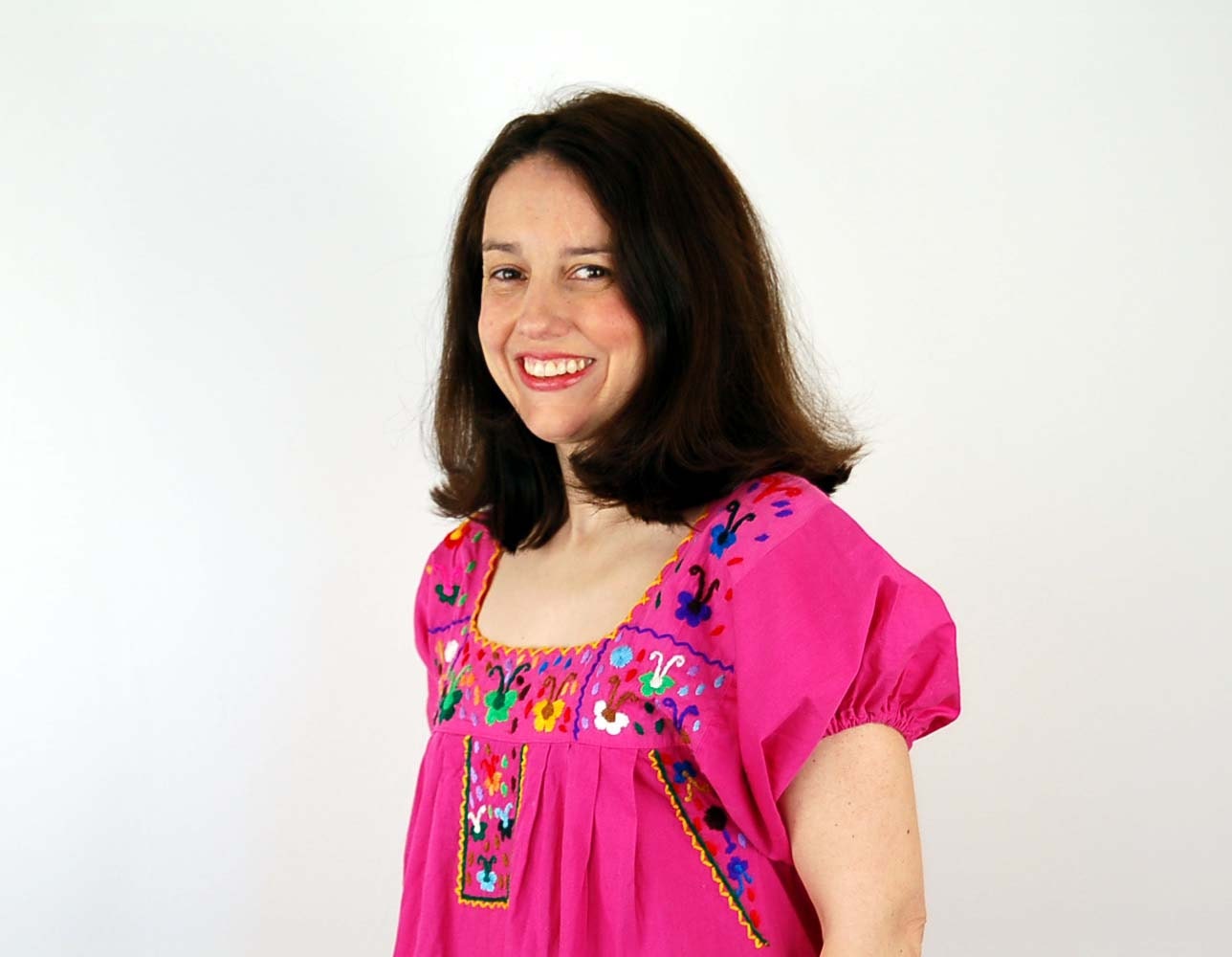 Embroidered Mexican dress, pink Mexican dress with flowers, Size Small medium, bohemian, hippie, ethnic
