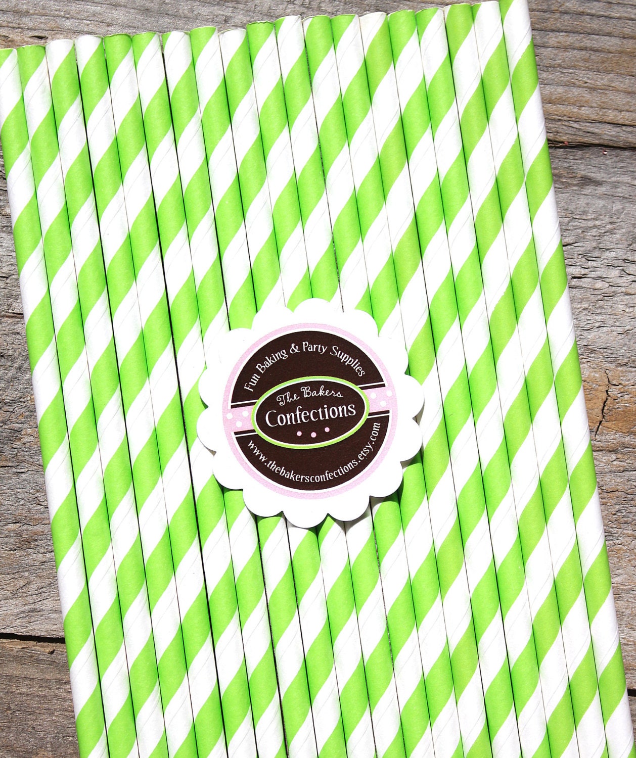 Deep Lime Green Striped Paper Straws - with Printable DIY Flag Toppers & Pixie Stix Recipe (30 count) Use for Cake Pops and Drink Markers