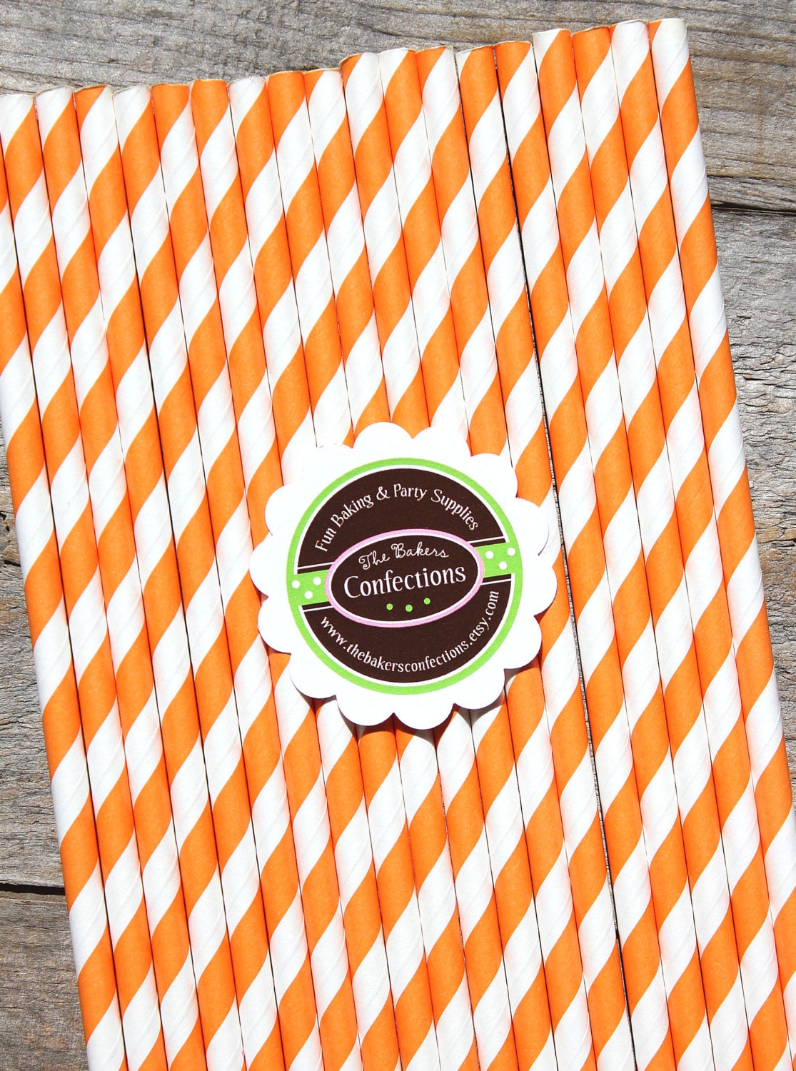 Orange Stripe Paper Straws - Includes Printable DIY Flag Toppers & Pixie Stix Recipe (30 count) Use for Cake Pops and Drink Markers