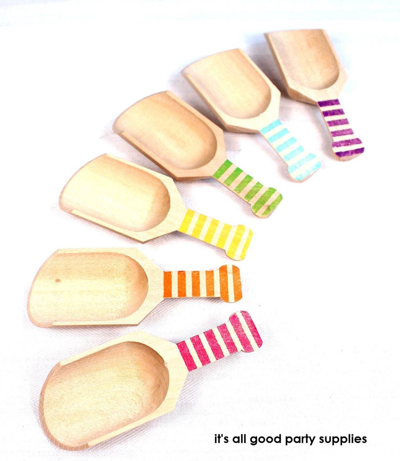 MINI Wooden Sprinkles Scoops in GIRLS Rainbow Stripes Colors (set of 6)