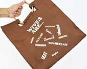 vintage 70s COFFEE brown WIVES novelty print tote