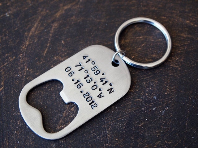 Longitude and Latitude Custom Bottle Opener Key Chain for Men, Personalized Bottle Opener Key Chain for Men