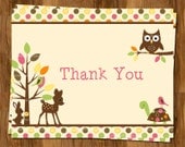 Forest Friends Baby Shower Thank You Cards, Green, Blue, or Pink, Set of 50 with envelopes, FREE shipping