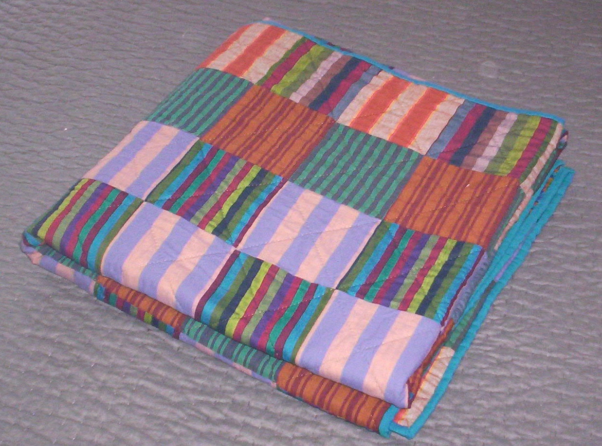 hand quilted twin quilt  patchwork quilt extra long Kaffe Fassett striped quilt original design OOAK
