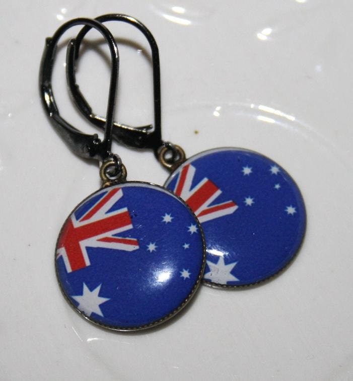 Australian Flag Earrings, Australia Jewelry, Aussie Earrings, Australian National dangle Earrings, Etsy Gift