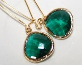Emerald Green Drop Earrings, Crystal Emerald Drop in long Kidney wire Earrings, Modern Every Day Jewelry, May Birthstone ,Etsy Gift