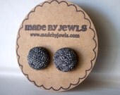 Tweedy Fabric Covered Button Earrings