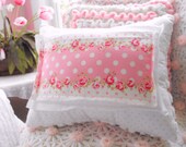 COTTAGE PINK ROSES Vintage Chenille Shabby Chic Style Pillow